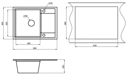 Кухонная мойка HIBRID HI-65 Графит-базальт