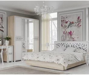 Двуспальная кровать я ящиком Мадлен 02 Дуб сонома светлый Ясень белый Серебро