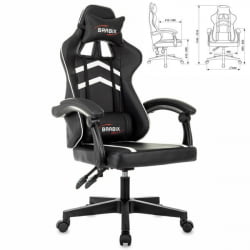 Геймерское кресло BRABIX Shooter GM-123, 2 подушки, экокожа, черное/белое