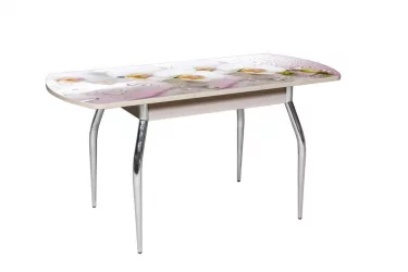 Стол раздвижной 1,45 Грация, СТЕКЛО, опоры изогнутые ХРОМ, Беленый дуб/R008