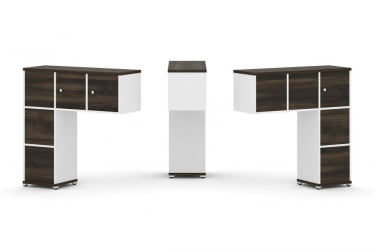 Надставка на стол низкая двухсторонняя + задняя стенка (5 шт.) + блок с 2-мя ящиками (2 шт.) + распашной фасад (3 шт.) CONCEPT CN.DNN-005 Дуб Мали Белый бриллиант Белый металл