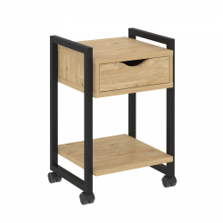 Тумба на колесных опорах с ящиком и полкой LOFT VR.L-T1.K Металл черный Тиквуд светлый