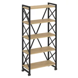 Стеллаж на колесных опорах - 5 полок LOFT VR.L-MST.K-5.8 Металл черный Тиквуд светлый