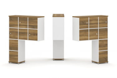 Надставка на стол высокая двухсторонняя + задняя стенка (8 шт.) + блок с 2-мя ящиками (2 шт.) + распашной фасад (6 шт.) CONCEPT CN.DNV-004 Сандал Янтарный Белый бриллиант Белый металл