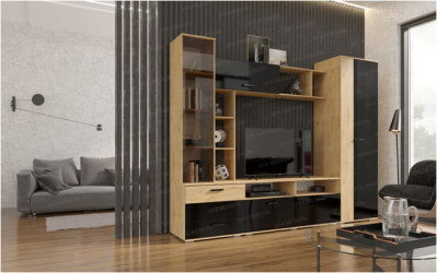 Гостиная Крокус Дуб вотан/Чёрный глянец