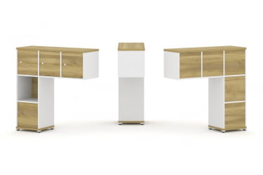 Надставка на стол низкая односторонняя + задняя стенка (5 шт.) + блок с 1-м ящиком (1 шт.) + распашной фасад (3 шт.) CONCEPT CN.ONN-006 Дуб Винченцо Белый бриллиант Белый металл