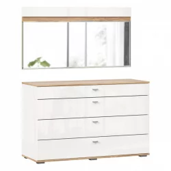 Комод 1200 с 4 ящиками и зеркалом Фиджи 011 Дуб Золотой Белый