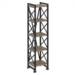 Стеллаж на колесных опорах - 5 полок LOFT VR.L-MST.K-5.4 Металл черный Тиквуд темный