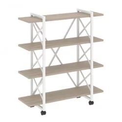 Стеллаж на колесных опорах - 4 полки LOFT  VR.L-MST.K-4.8V Металл белый Дуб Аттик