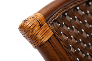 Комплект обеденный ANDREA ( стол со стеклом + 4 кресла + подушки) Pecan Washed (античн. орех), Ткань рубчик, цвет кремовый