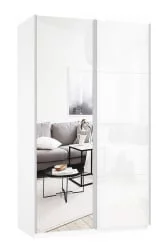 Белый шкаф-купе с зеркалом Прайм 1400 Зеркало/Белое стекло Белый снег