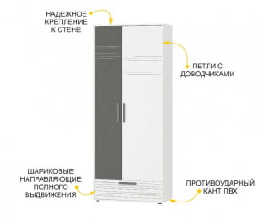 Шкаф для одежды с полками и штангой (лев/прав) Аляска 502.01