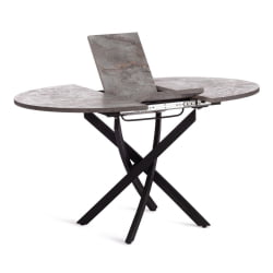 Раздвижной овальный стол MANZANA ЛДСП/HPL/металл, 100 х 100+30 х 75 см, Кварцит светлый/черный