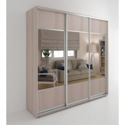 Шкаф-купе трехстворчатый с зеркалом Акцент-Дуэт Д 2400х600 Ясень шимо светлый