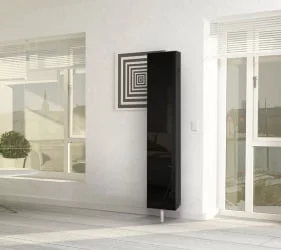 Поворотный шкаф в черном глянцевом стекле Зум Шелф Молочный дуб