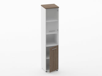 Шкаф 4 узкий верх стеклянная дверь, низ закрытый, с нишей Deka 10.19.18Пр Дуб Верцаска/Белый