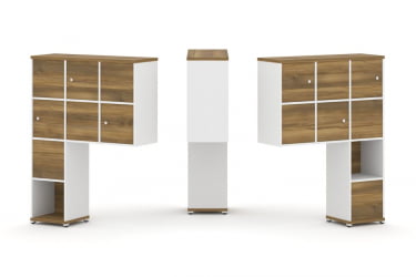 Надставка на стол высокая двухсторонняя + задняя стенка (8 шт.) + распашной фасад (6 шт.) CONCEPT CN.DNV-002 Сандал Янтарный Белый бриллиант Белый металл