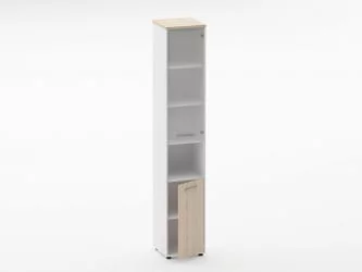 Шкаф 5 узкий верх стеклянная дверь, низ закрытый, с нишей Deka 10.23.18Пр Туя/Белый