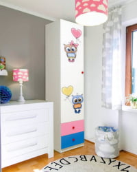 Шкаф 1-но дверный с ящиками и фотопечатью Совята 1.1 Белый/Желтый/Синий