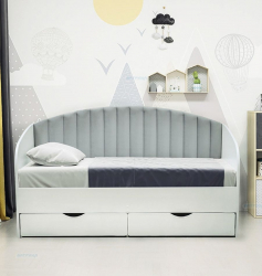 Кровать с продольной мягкой спинкой Софа №12 (800х1600) Дуб Крафт серый Велюр 007