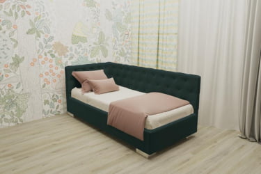 Детская кровать 190 90 ВЕРСАЛЬ БЕЗ ОСНОВАНИЯ (BERHOUSE) Материал фасада: Металл/Велюр; Спальное место: 900х1900; Цвет: Зеленый