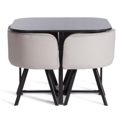 Комплект (стол, 4 стула) QUADRON (mod. PT14) Стол: МДФ/металл, стул: металл/велюр, 100х100х73 см, 69х56х71 см, Light-grey(св-серый) HLR-14/черный