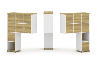 Надставка на стол высокая двухсторонняя + задняя стенка (8 шт.) + распашной фасад (6 шт.) CONCEPT CN.DNV-002 Дуб Винченцо Белый бриллиант Белый металл