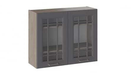 Шкаф навесной со стеклом Одри В_72-90_2ДРс Дуб Сонома трюфель/Серый шелк