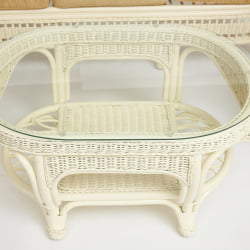 Комплект для отдыха MICHELLE ( стол со стеклом+ диван + 2 кресла + подушки) TCH White (белый), Ткань рубчик, цвет кремовый