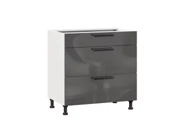 Тумба кухонная 800 с 3 ящиками ЛЮКС (5) Герда ЛД 279.200.000.016 Белый/Антрацит глянец