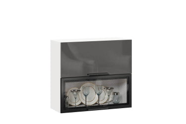 Шкаф кухонный 800 горизонтальный с 2 дверями комбинированный со стеклом Герда ЛД 279.760.000.060 Белый/Черный/Антрацит