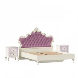 Кровать двуспальная 1600 с тумбами с мягким изголовьем Маркиза 07 Алебастр Сиреневый