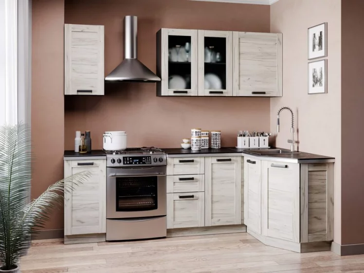 Угловой кухонный гарнитур 2400 Винченца №2 Черный Дуб Крафт белый_0