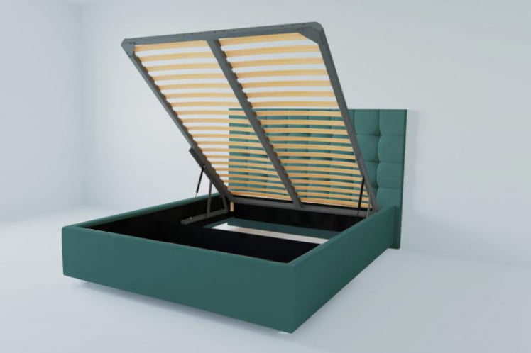 Мягкая интерьерная кровать &куот;Венеция&куот; с подъемным механизмом Материал фасада: Велюр; Спальное место: 1600х2000 мм; Цвет фасада: Бирюзовый; Цвет корпуса: Бирюзовый / "Венеция"_0