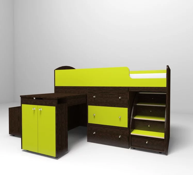 Кровать чердак Малыш Венге/Лайм_0