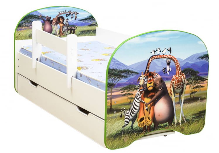 Кровать детская с фотопечатью с 1 ящиком 700*1400 Мадагаскар_0