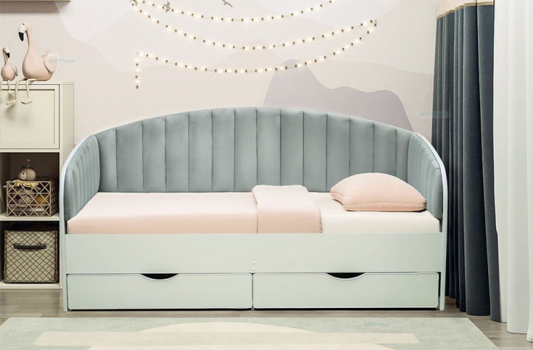 Кровать с продольной мягкой спинкой Софа №12.1 (800х1900) Дуб Крафт белый Велюр 328_0