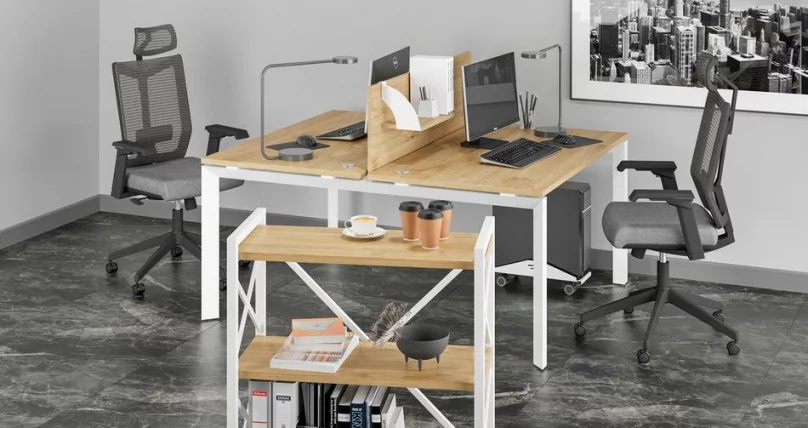 Стол рабочий LOFT VR.L-SRX-2.7 Металл белый Тиквуд светлый_1