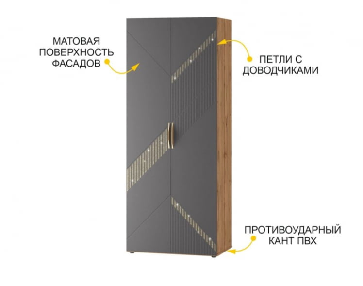Шкаф для одежды с полками и штангой (лев/прав) Монако 902.13 Дуб Вотан Графит_3