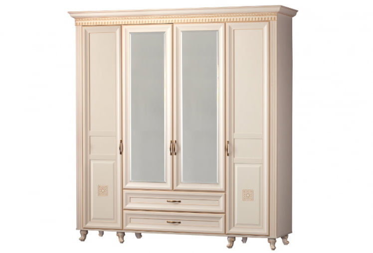 Шкаф четырехдверный Марлен 493 Кремовый белый Патина_0