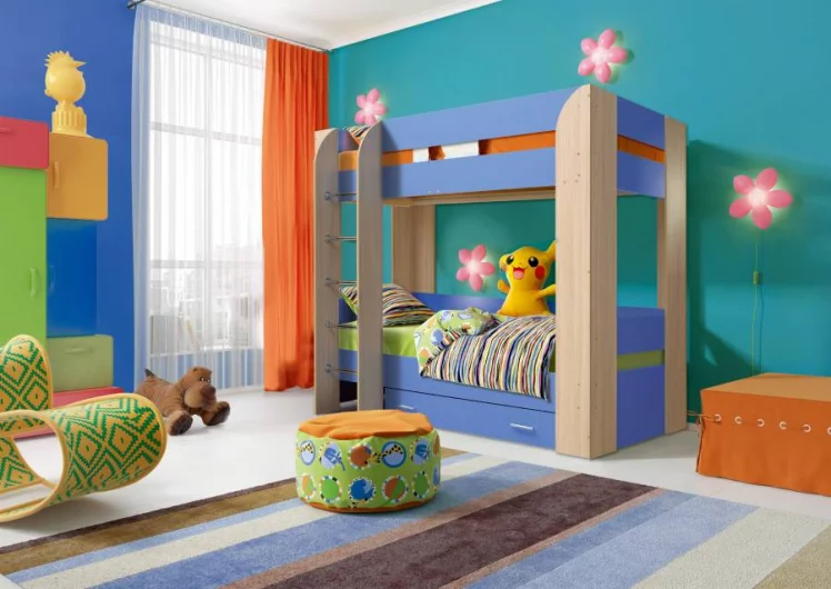 Кровать детская двухъярусная Юниор-6 без ящика Ясень шимо светлый/Ярко-розовый_0