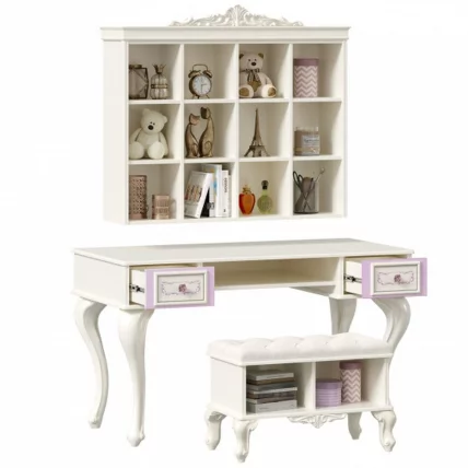 Стол письменный с полкой навесной и банкеткой Маркиза 04 Алебастр Шампань_3