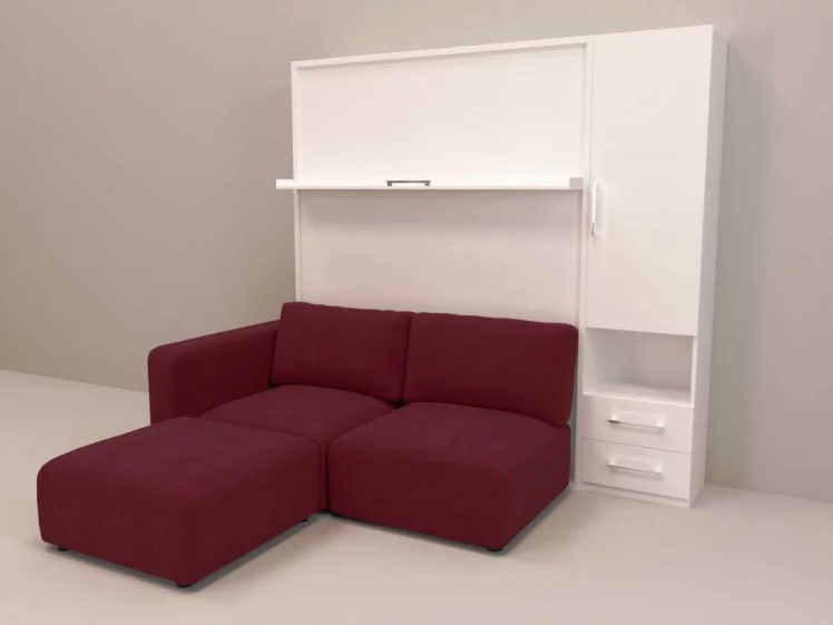 Шкаф-диван-кровать Смарт 1 правый с пуфом 1400 Ясень шимо темный_0