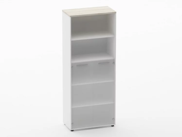 Шкаф 4 широкий 2 полки открытые и 2 стеклянные двери Deka 10.19.161 Дуб Сантана светлый/Белый_0