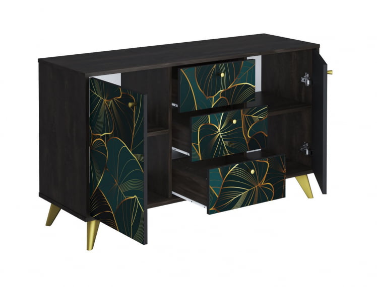 Комод Фьюжн КМ-003 АРТ Угольный камень/TROPICAL_1