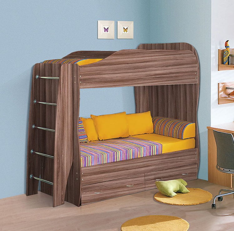 Кровать 2-ярусная Ясень шимо темный_0