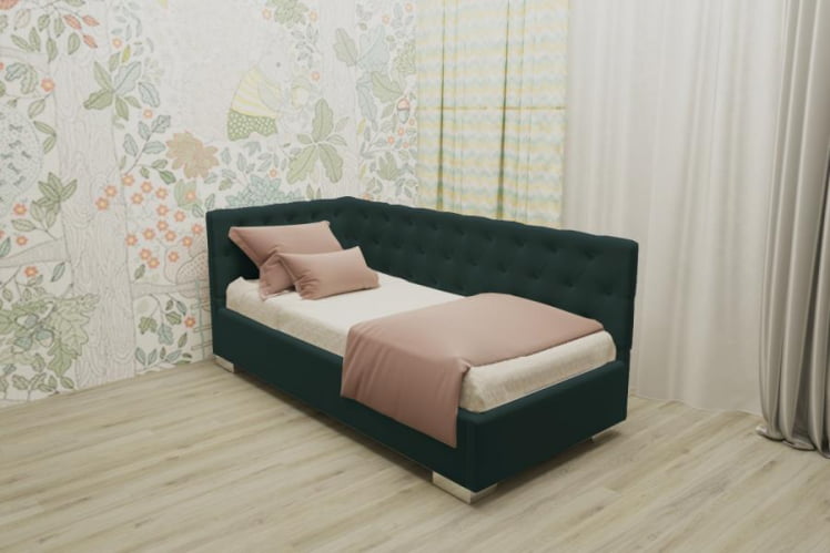 ДЕТСКАЯ МЯГКАЯ ИНТЕРЬЕРНАЯ КРОВАТЬ ВЕРСАЛЬ С ОРТОПЕДИЧЕСКИМ ОСНОВАНИЕМ (BERHOUSE) Цвет фасада: Зеленый; Материал фасада: Металл/Велюр; Спальное место: 800х1900_0