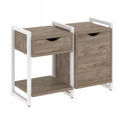 Тумба на колесных опорах наборная. Вариант №3 LOFT VR.L-TN-3.K Металл белый Тиквуд темный_0