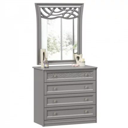 Комод с 4 ящиками с зеркалом ППУ Джулия Оникс серый_2