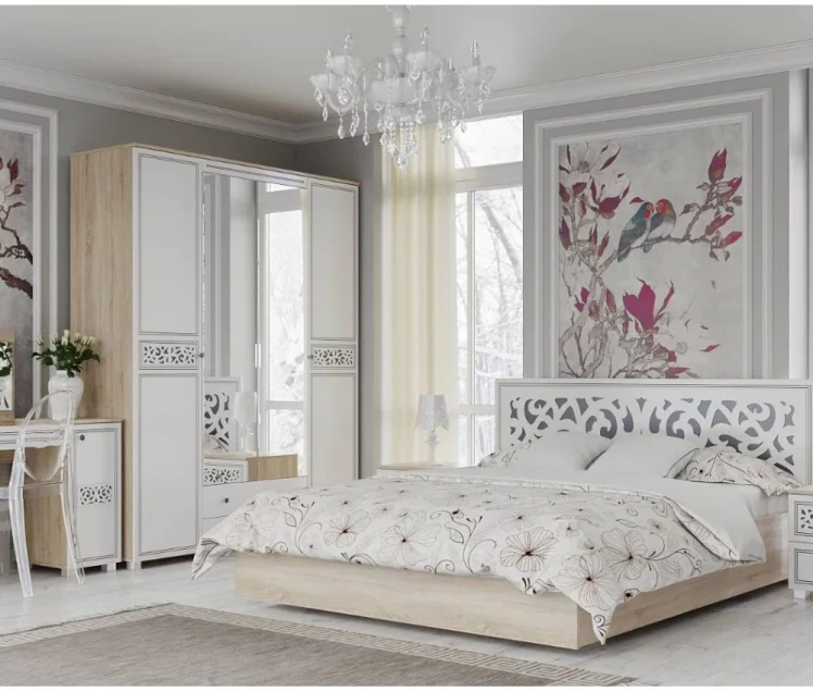 Стол туалетный Мадлен 03 Дуб сонома светлый Ясень белый Серебро_2